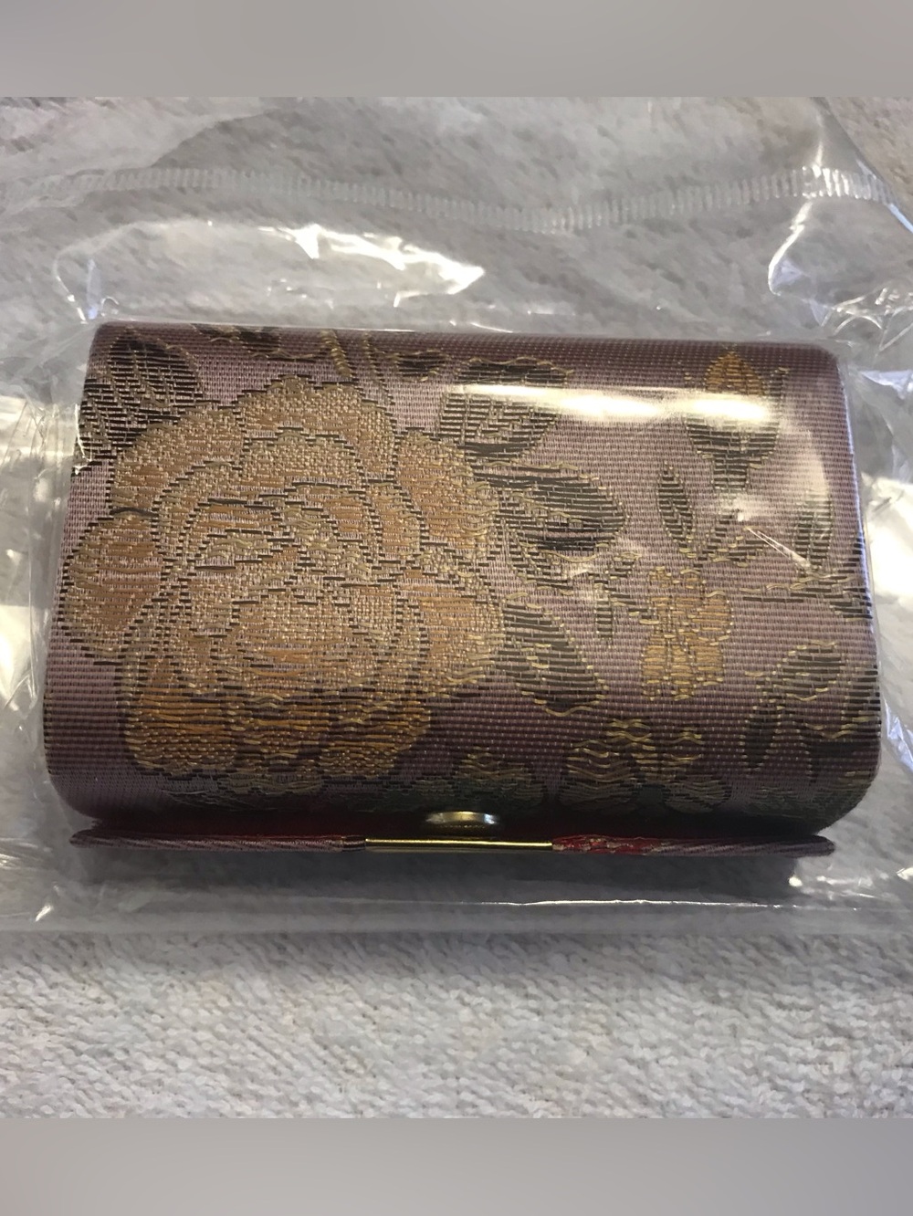 Oriental Brocade Lipstick Case / Holder with Mirror Holds 2 Lipsticks